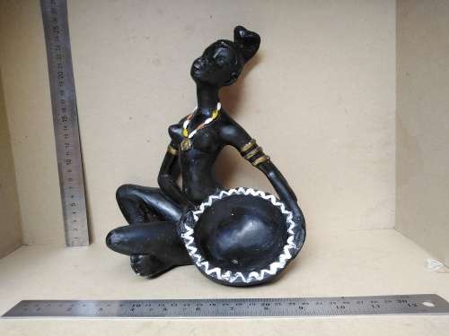Africana! Hand Painted - Plaster Sculpture - African Woman Holding Pot (Repaired)