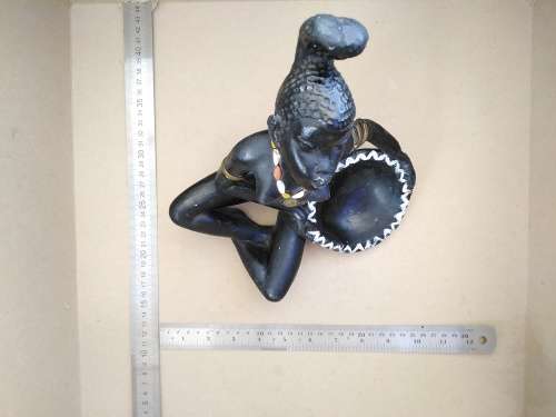 Africana! Hand Painted - Plaster Sculpture - African Woman Holding Pot (Repaired)