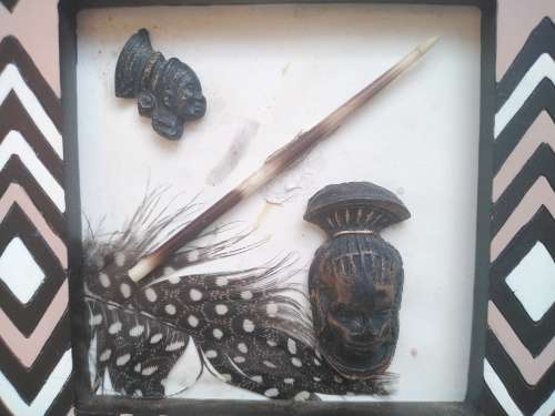 Africana! Pair Of Shadow Box Frames - Guinea Fowl Feathers / Porcupine Quill - Wall Hanging Decor
