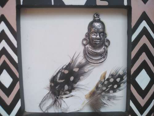 Africana! Pair Of Shadow Box Frames - Guinea Fowl Feathers / Porcupine Quill - Wall Hanging Decor