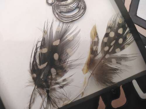 Africana! Pair Of Shadow Box Frames - Guinea Fowl Feathers / Porcupine Quill - Wall Hanging Decor