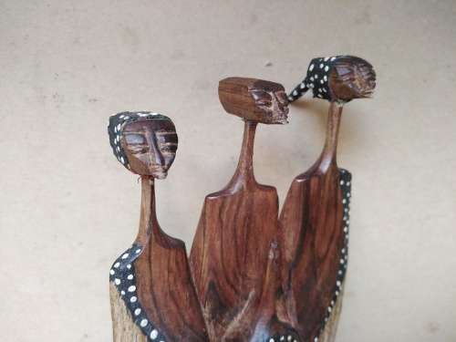 Vintage! Mozambique Sandalwood Carving - 3 Sisters (1 Missing Head)