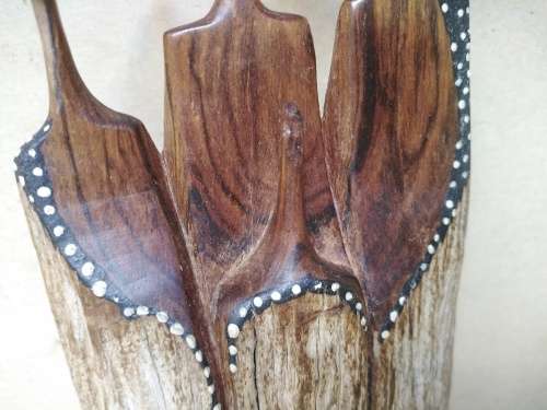 Vintage! Mozambique Sandalwood Carving - 3 Sisters (1 Missing Head)