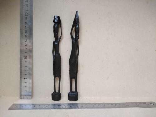 Vintage! Malawi - Ebony Wood Carvings - Pair Of Skinny Tribesman