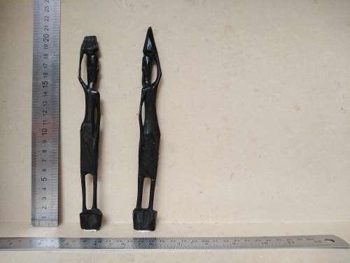 Vintage! Malawi - Ebony Wood Carvings - Pair Of Skinny Tribesman
