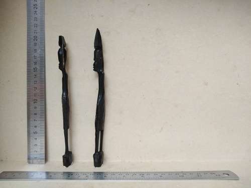Vintage! Malawi - Ebony Wood Carvings - Pair Of Skinny Tribesman