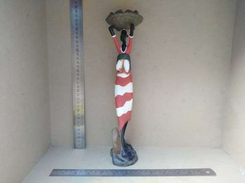 Africana Art Africa Mould Sculpted Figure Woman with Child Carrying Basket of Produce