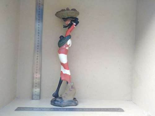 Africana Art Africa Mould Sculpted Figure Woman with Child Carrying Basket of Produce