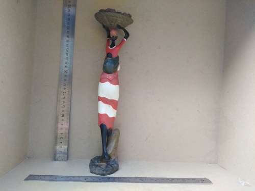 Africana Art Africa Mould Sculpted Figure Woman with Child Carrying Basket of Produce
