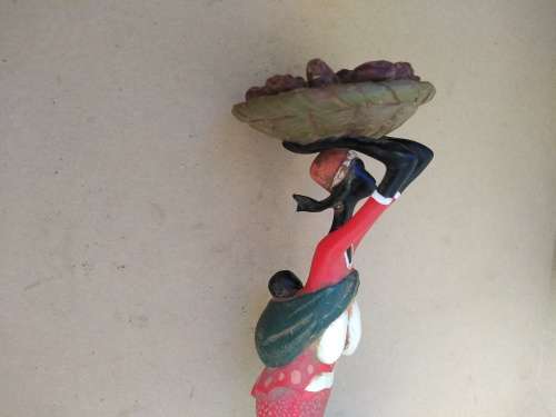 Africana Art Africa Mould Sculpted Figure Woman with Child Carrying Basket of Produce