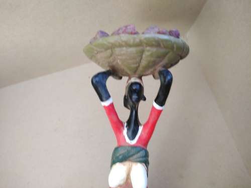 Africana Art Africa Mould Sculpted Figure Woman with Child Carrying Basket of Produce