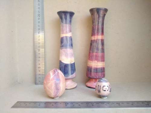 Africana! Kenya - Hand Carved - Colored Soapstone - Bud Vases And Eggs