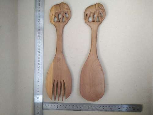 Africana! Elephant - Kenya - Hand Carved - Olive Wood - Salad Serving Set