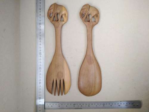 Africana! Elephant - Kenya - Hand Carved - Olive Wood - Salad Serving Set