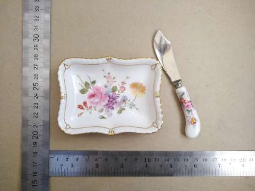 Vintage! - Royal Crown Derby - Bone China  - DERBY POSIES - Butter Dish and Knife