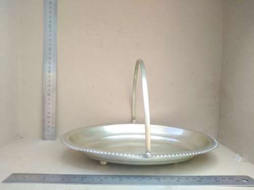 Vintage! Silver Plated - Oval Swing Handled Footed / Pedestal Serving Basket Tray
