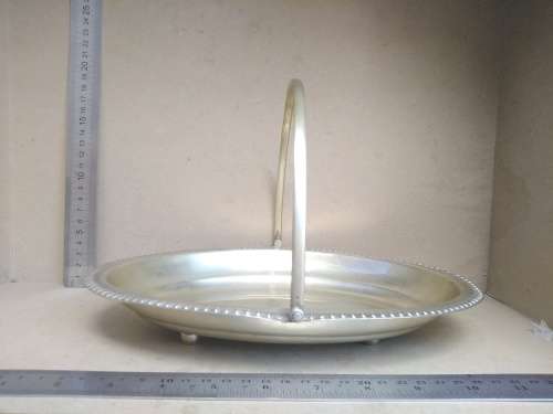 Vintage! Silver Plated - Oval Swing Handled Footed / Pedestal Serving Basket Tray