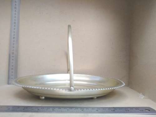 Vintage! Silver Plated - Oval Swing Handled Footed / Pedestal Serving Basket Tray