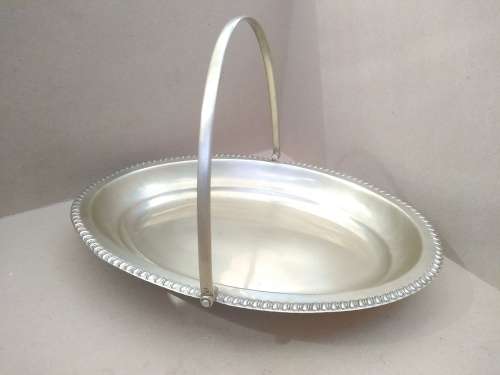 Vintage! Silver Plated - Oval Swing Handled Footed / Pedestal Serving Basket Tray
