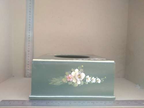 Vintage! Hand Painted - Signed - Large Square - Tissue Box Holder