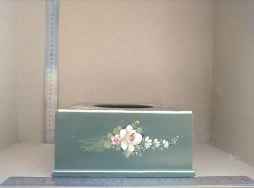 Vintage! Hand Painted - Signed - Large Square - Tissue Box Holder