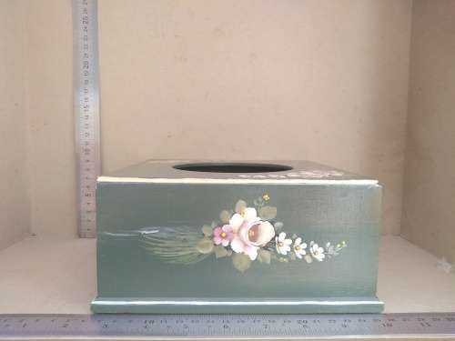 Vintage! Hand Painted - Signed - Large Square - Tissue Box Holder