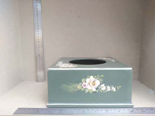 Vintage! Hand Painted - Signed - Large Square - Tissue Box Holder