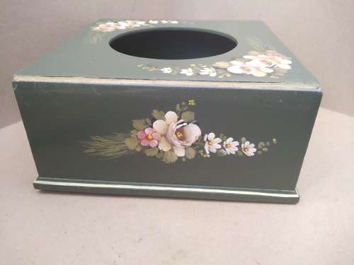 Vintage! Hand Painted - Signed - Large Square - Tissue Box Holder