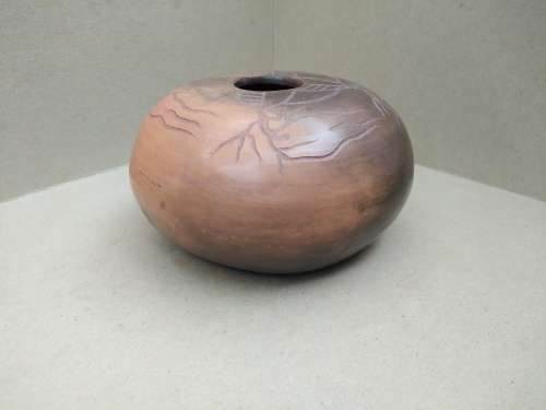 Vintage! Raku - Hand Etched Pattern - Studio Art - Vessel
