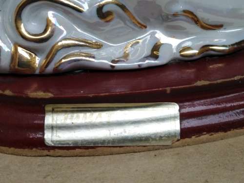 Vintage! Porcelain - Dolphin On Wood Base - Gold Gilt (Broken Fins)