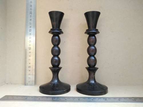 Vintage! - Ebony - Pair Of Wooden Candlestick Holders