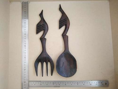 Vintage! - Ebony - Set Of Wooden Salad Servers - Bird Handles