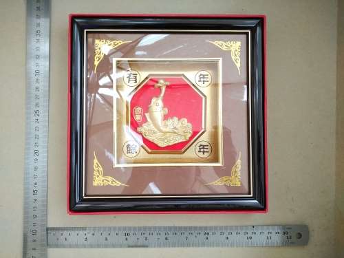Golden Fish / Carp ! 3d Chinese Feng Shui Painting 24k Gold Foil - In Original Box