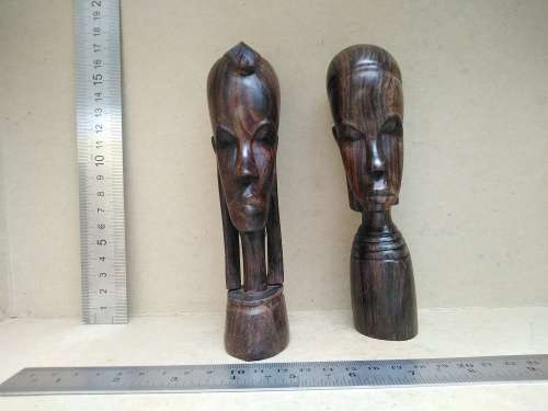 African - Kenya - Hand Carved - Couple Of Wooden Busts