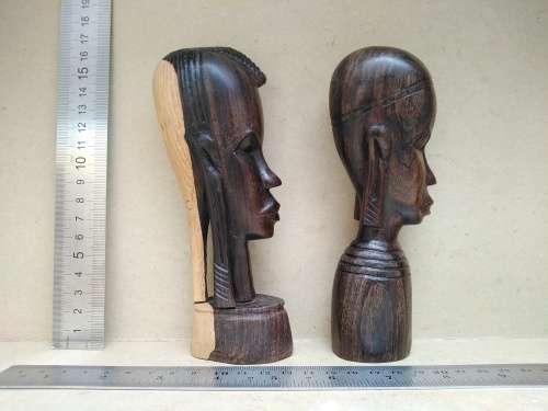 African - Kenya - Hand Carved - Couple Of Wooden Busts