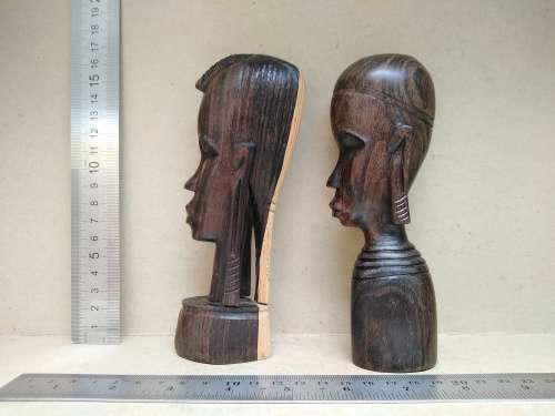 African - Kenya - Hand Carved - Couple Of Wooden Busts
