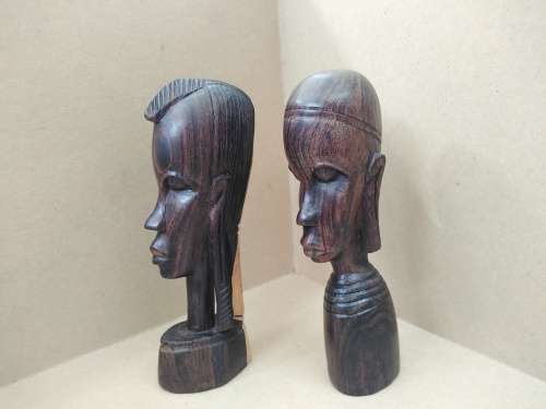 African - Kenya - Hand Carved - Couple Of Wooden Busts