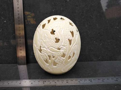 Africana! Hand Carved Ostrich Egg Tea Light Candle Holder - Elephants