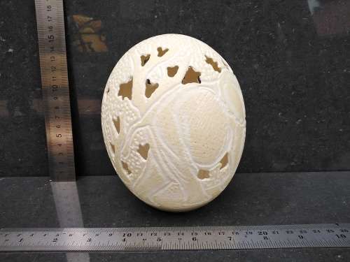 Africana! Hand Carved Ostrich Egg Tea Light Candle Holder - Elephants