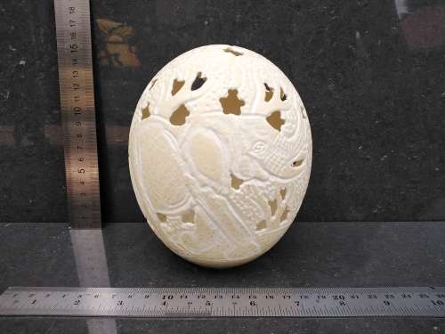 Africana! Hand Carved Ostrich Egg Tea Light Candle Holder - Elephants