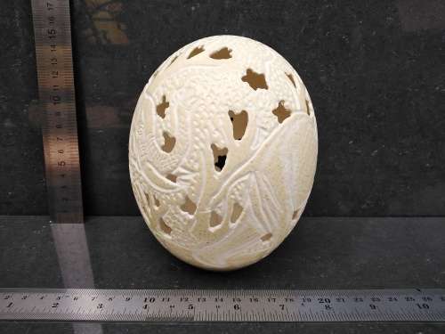 Africana! Hand Carved Ostrich Egg Tea Light Candle Holder - Elephants