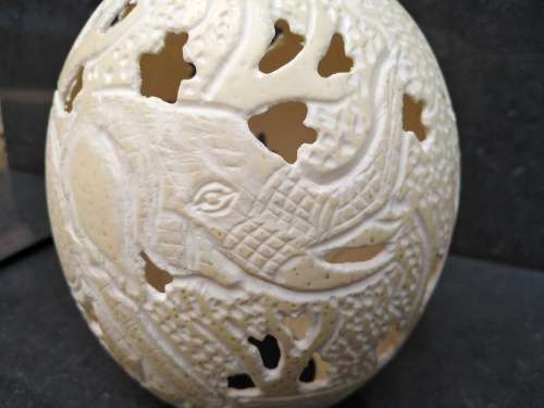 Africana! Hand Carved Ostrich Egg Tea Light Candle Holder - Elephants