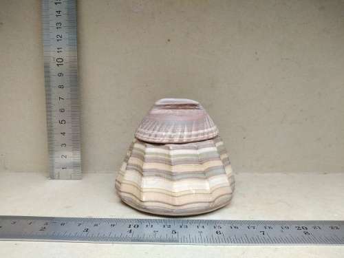 Vintage! Banded Ironstone - Hand Carved - Round Scalloped - Lidded Trinket Box