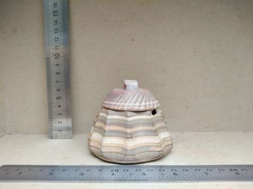 Vintage! Banded Ironstone - Hand Carved - Round Scalloped - Lidded Trinket Box