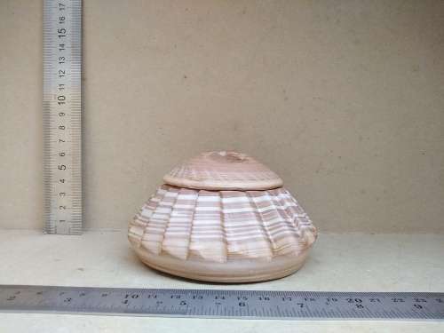 Vintage! Banded Ironstone - Hand Carved - Round Scalloped - Lidded Trinket Box