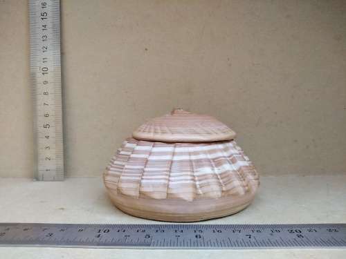 Vintage! Banded Ironstone - Hand Carved - Round Scalloped - Lidded Trinket Box