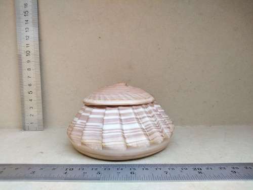 Vintage! Banded Ironstone - Hand Carved - Round Scalloped - Lidded Trinket Box