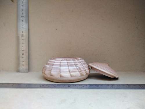 Vintage! Banded Ironstone - Hand Carved - Round Scalloped - Lidded Trinket Box