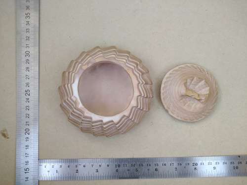 Vintage! Banded Ironstone - Hand Carved - Round Scalloped - Lidded Trinket Box