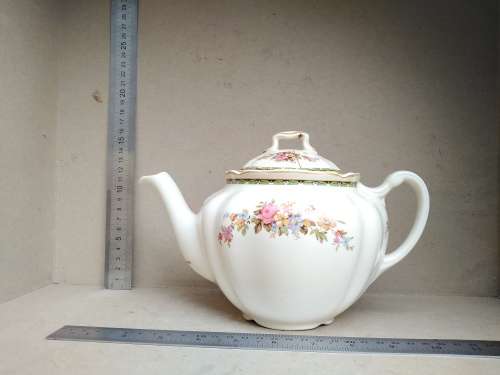 Vintage! England - JOHNSON BROS - Victorian - Porcelain Teapot With Floral Design - (Repaired Lid)